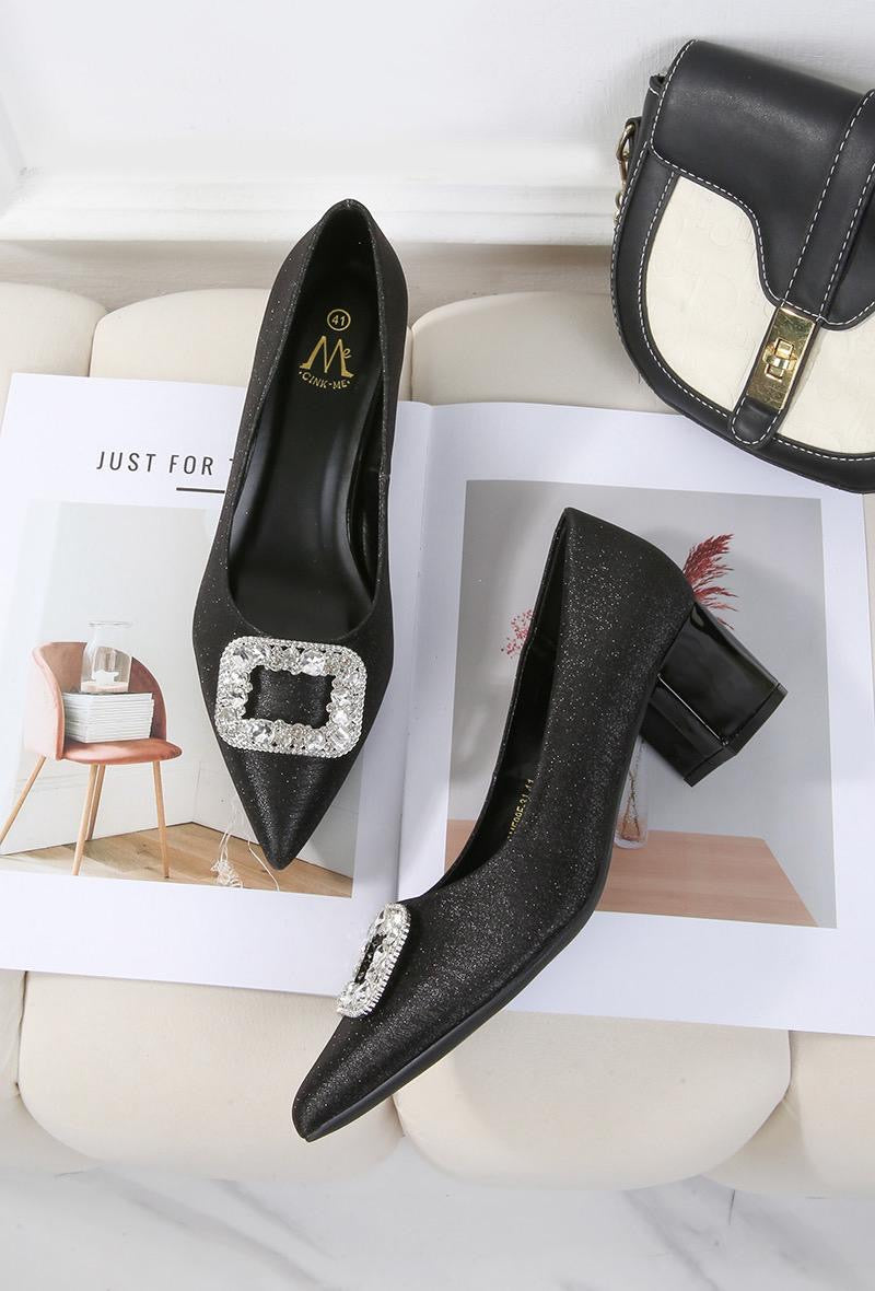 Escarpins Noirs Pailletés avec Boucle Strass