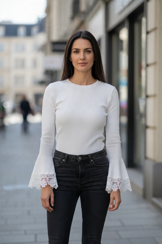Pull manches dentelle