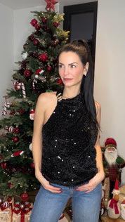 Top halter velours - noir