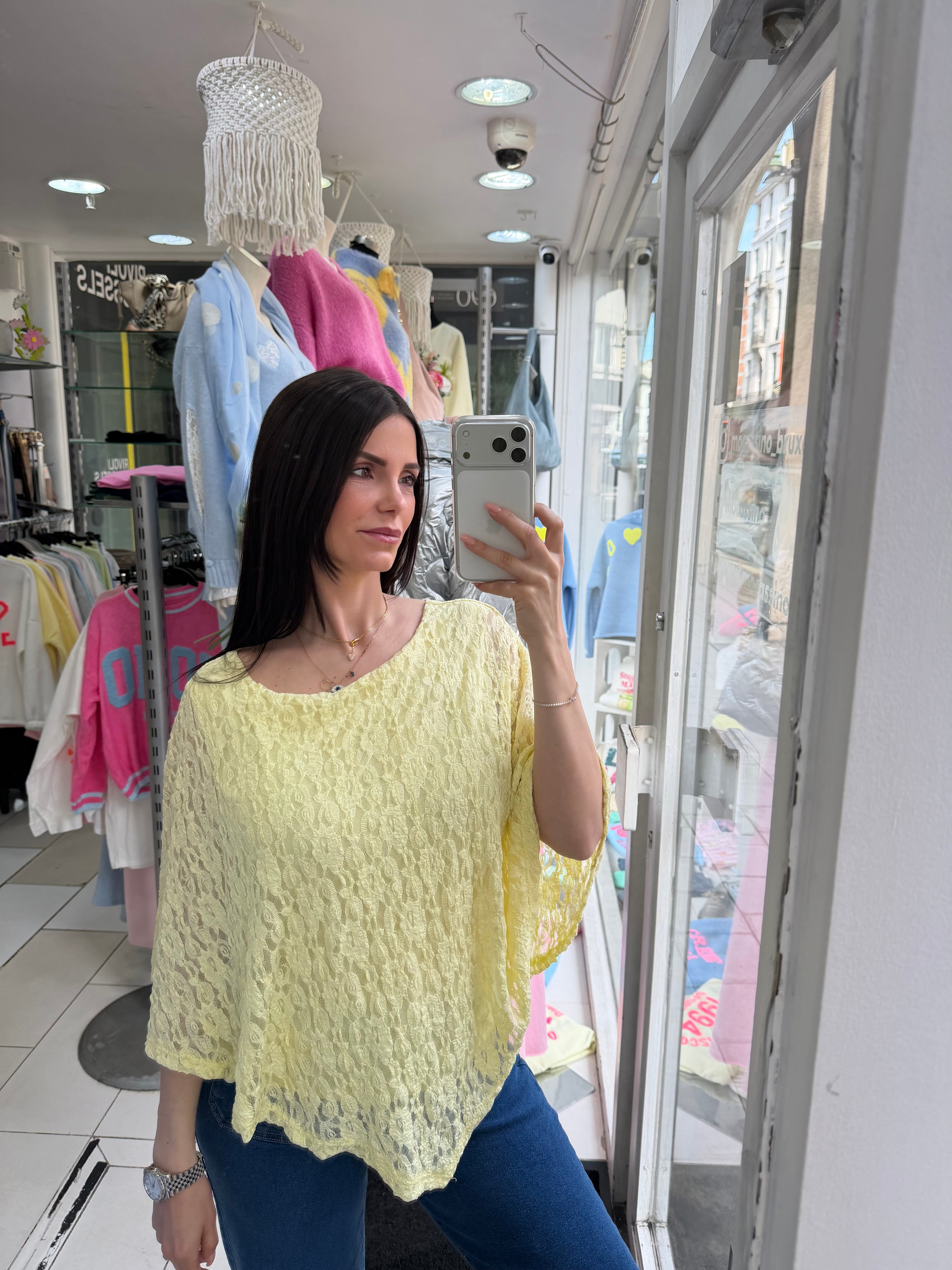 Blouse poncho dentelle - jaune