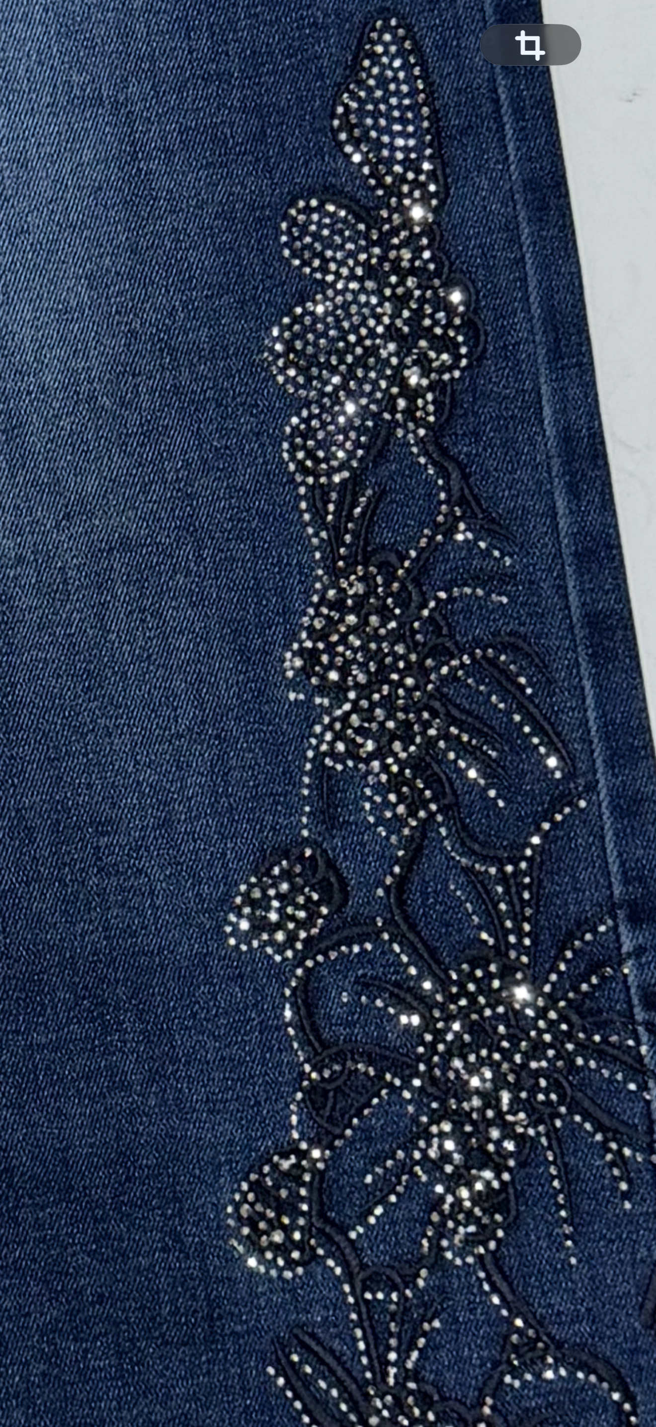Jeans large strass fleurs