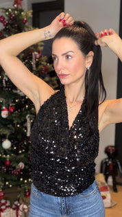 Top velours sequins - Noir