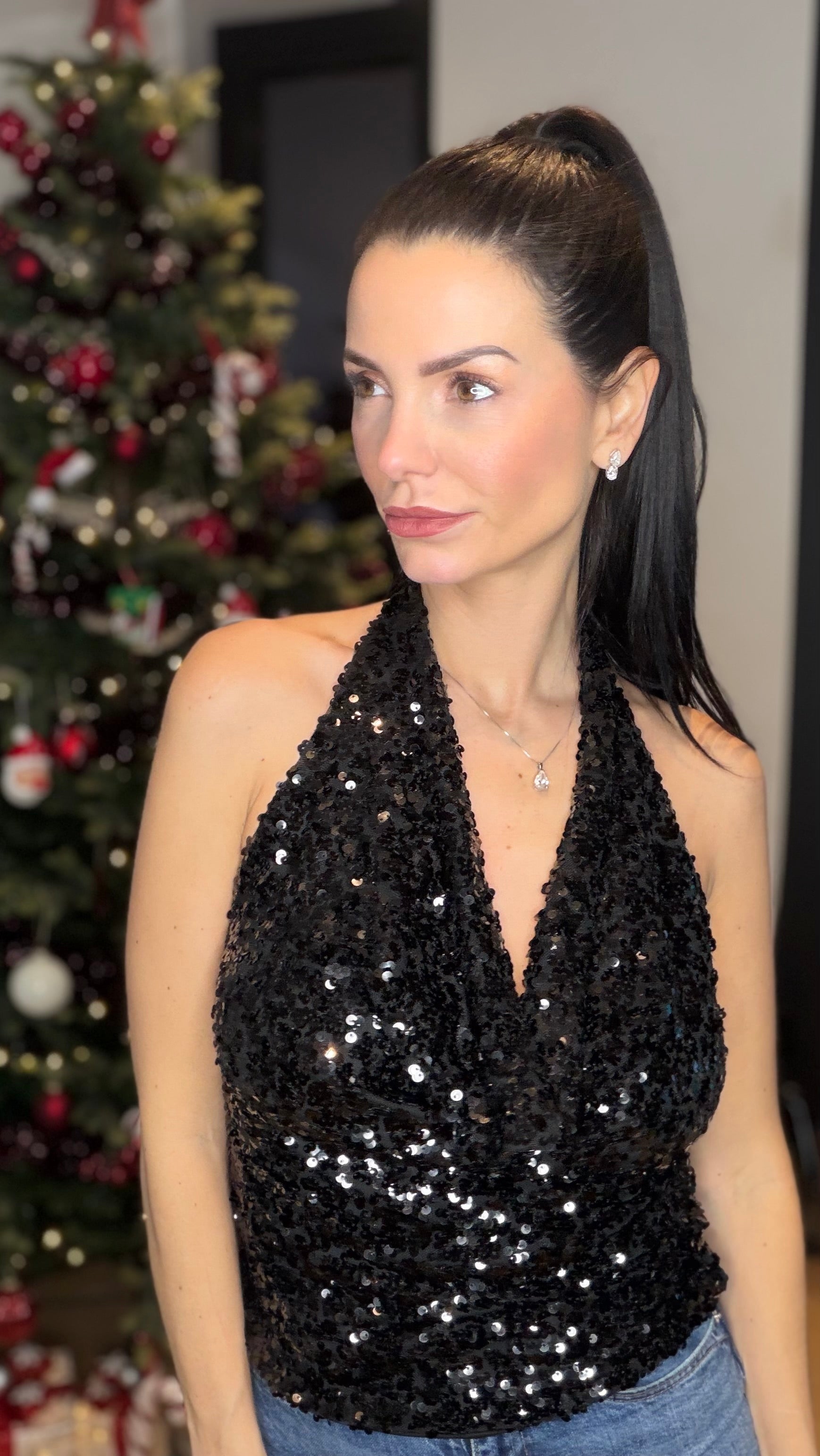 Top velours sequins - Noir