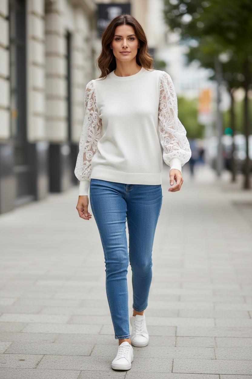 Pull dentelle - écru