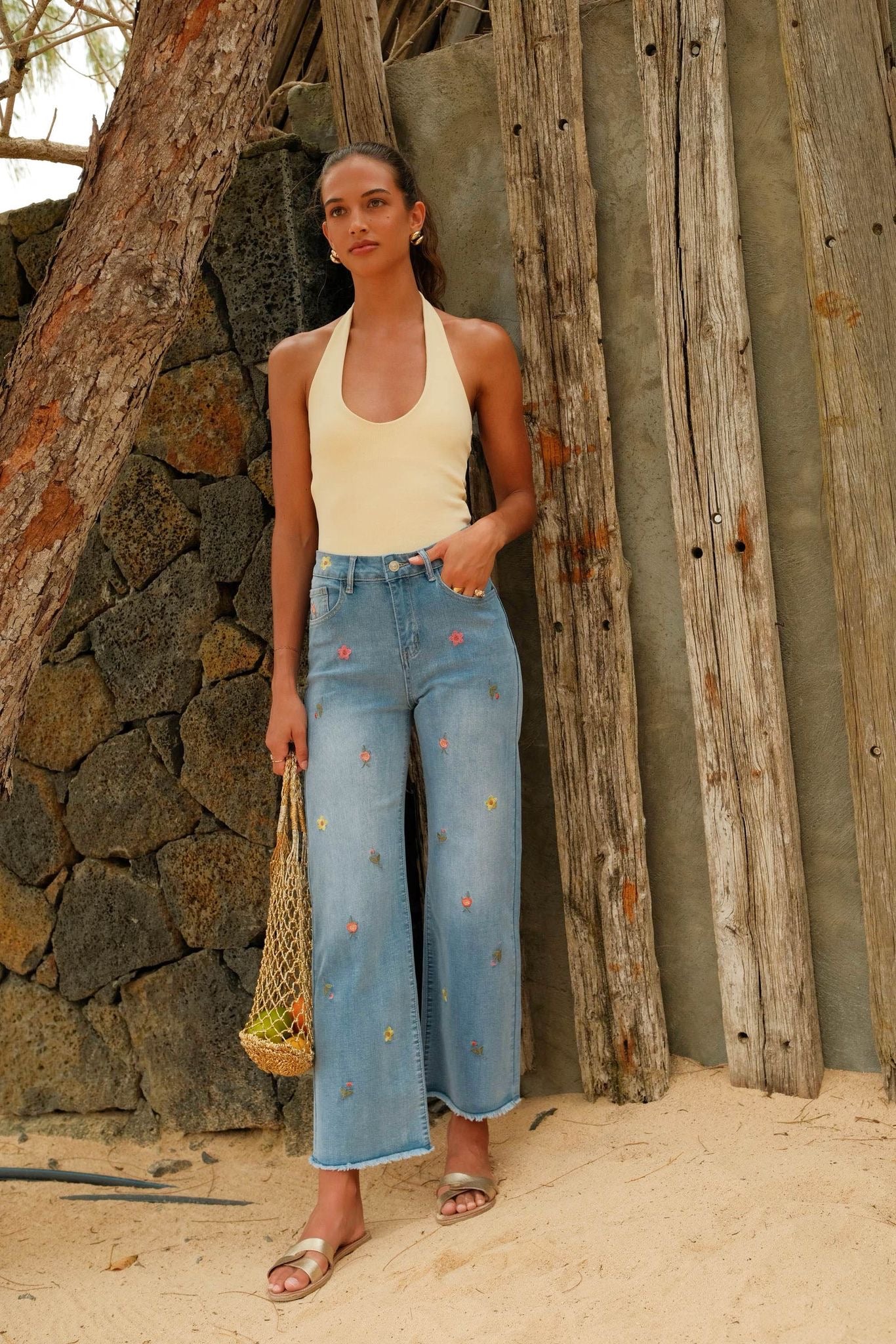 Jeans bordé fleurs