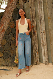 Jeans bordé fleurs
