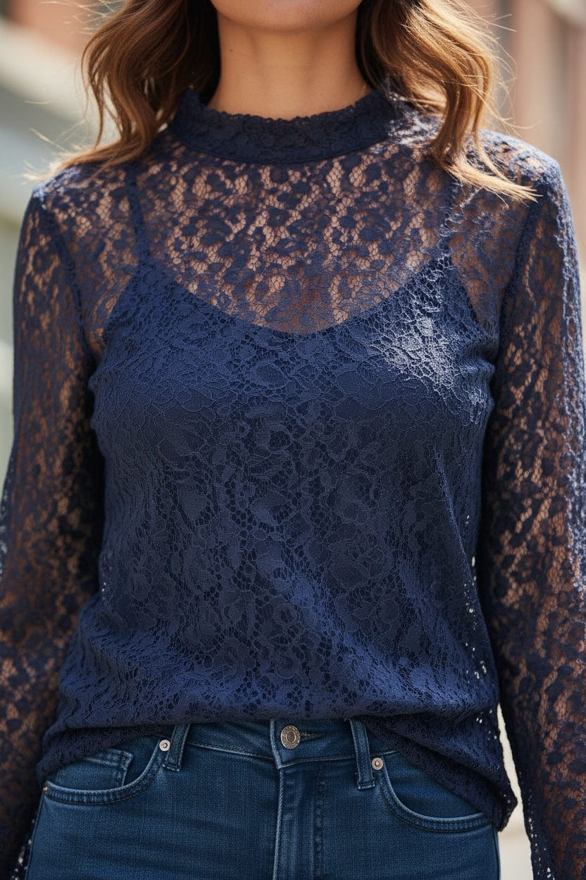 Blouse dentelle - marine
