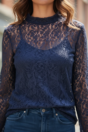 Blouse dentelle - marine