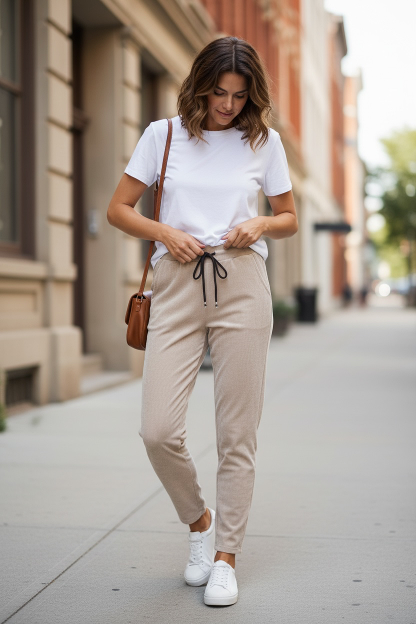 Pantalon velours côtelé - beige