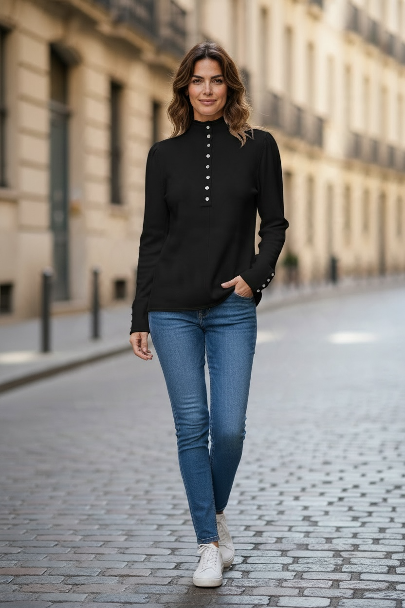 Pull boutonné - noir