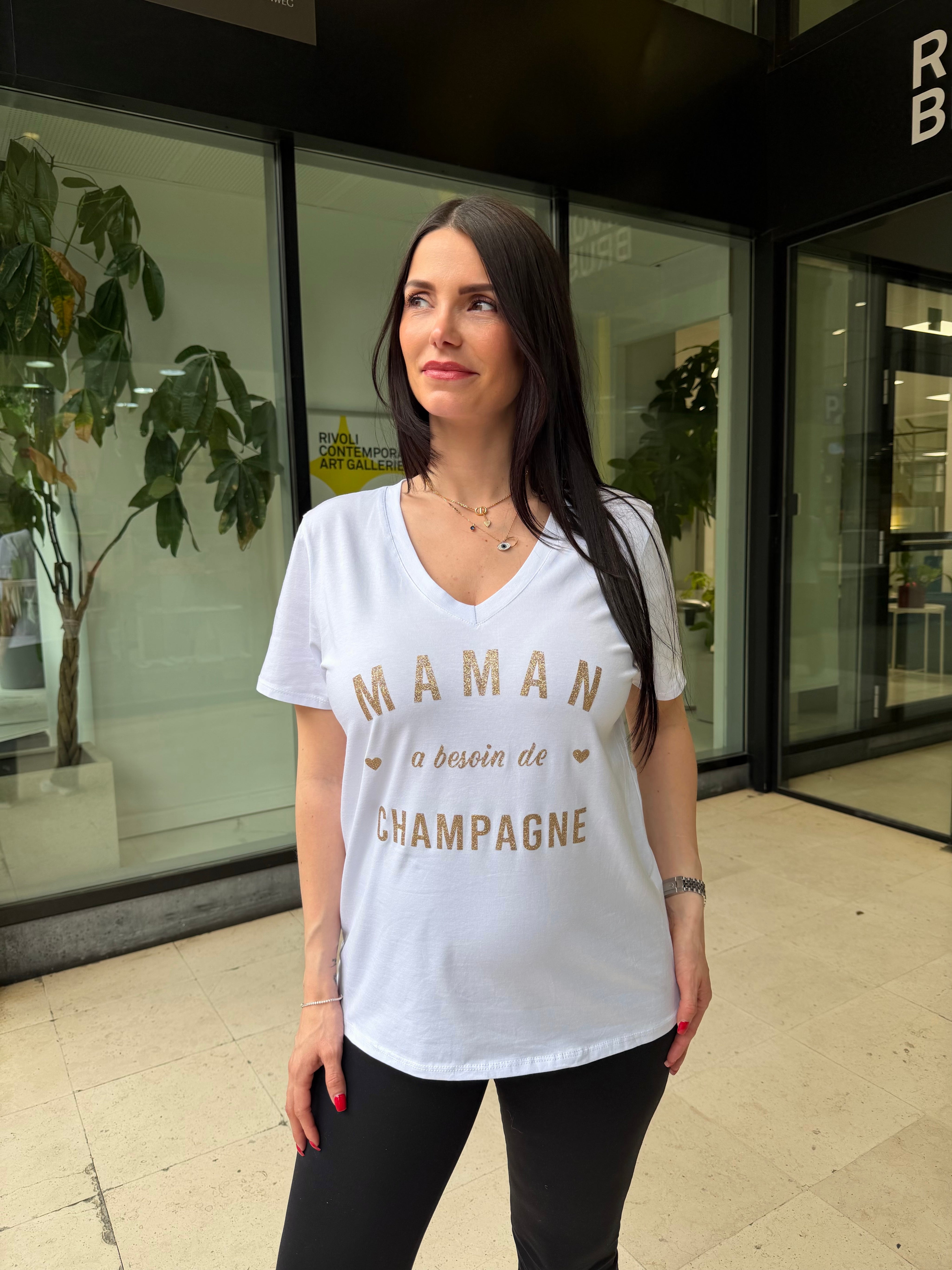 T-shirt « maman a besoin de champagne » or