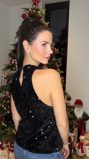 Top halter velours - noir