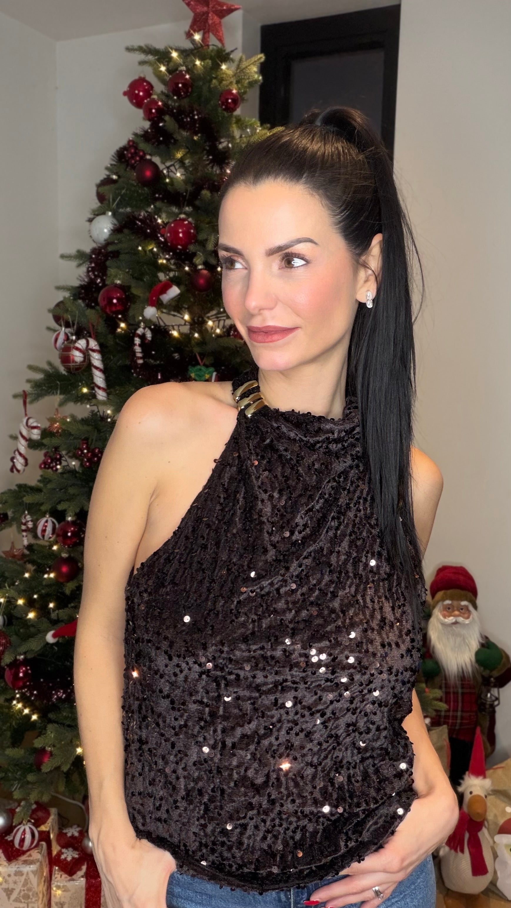 Top halter velours - marron