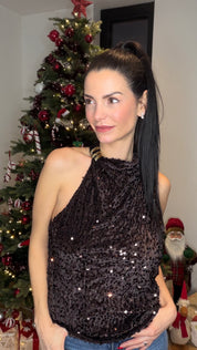 Top halter velours - marron