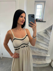 Robe Longue “Santorini” Beige & Noir