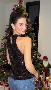 Top halter velours - marron