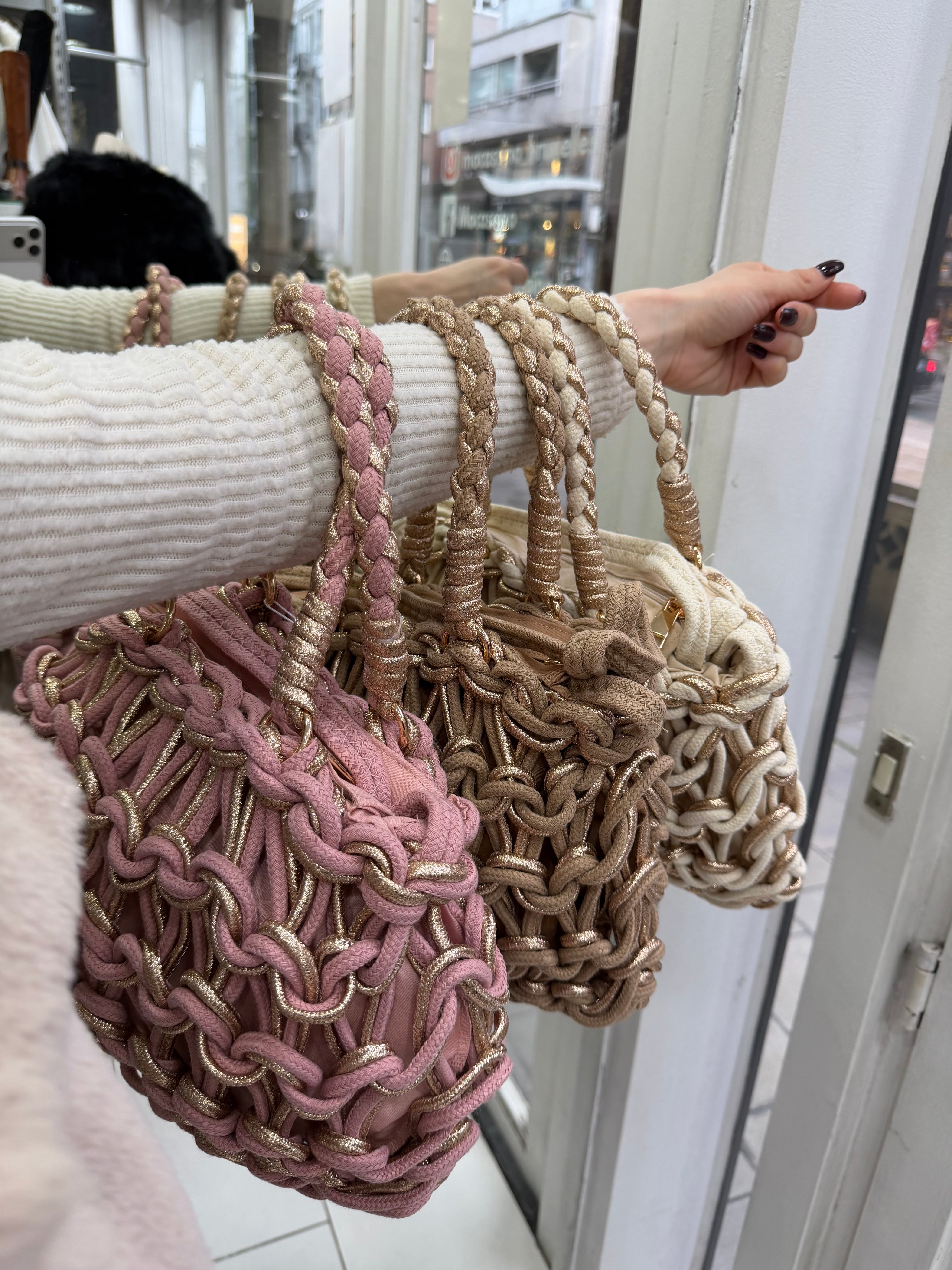 Sac tressé beige/doré