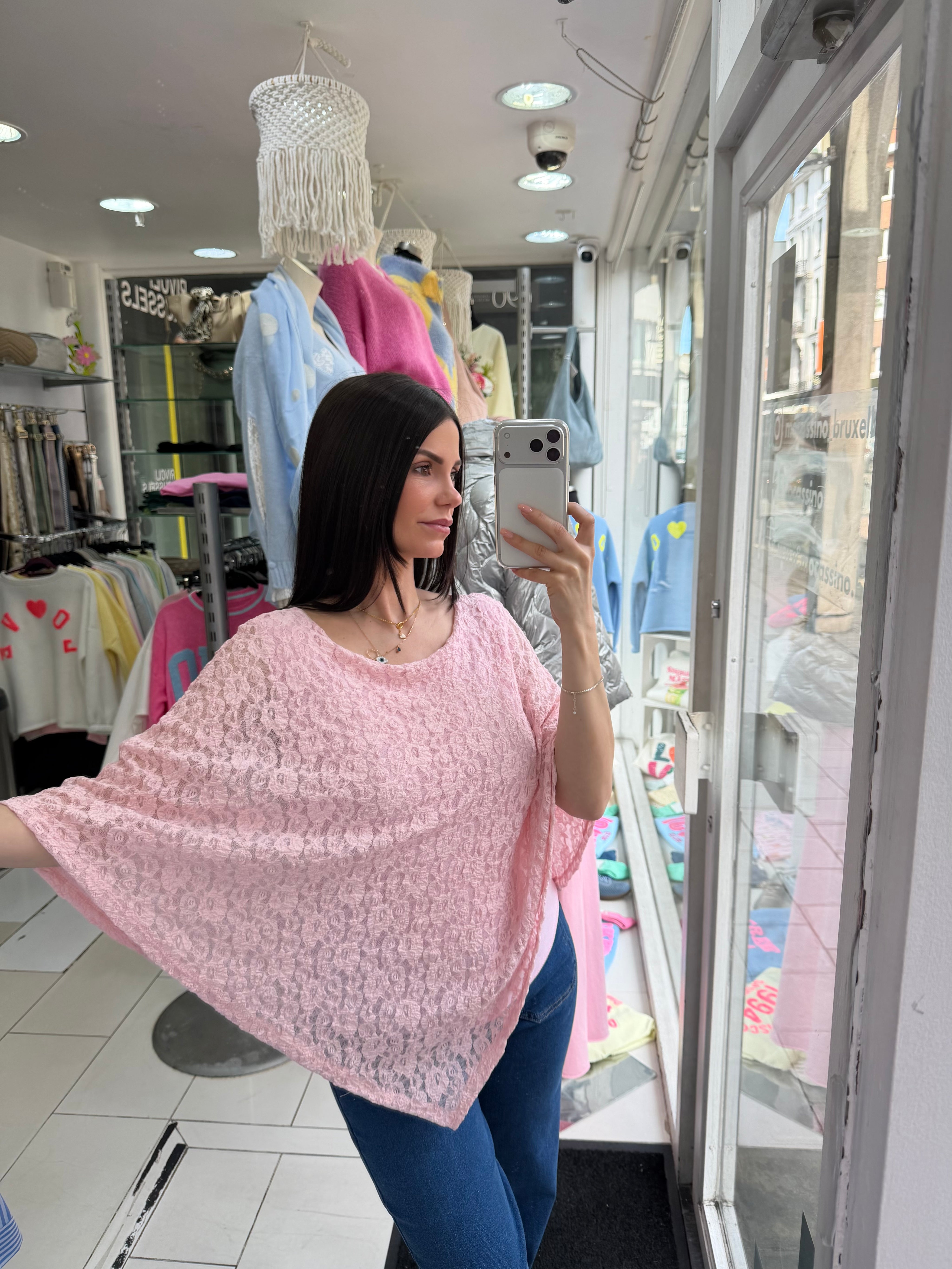 Blouse poncho dentelle - rose
