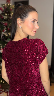 T-shirt velours sequins - bordeaux