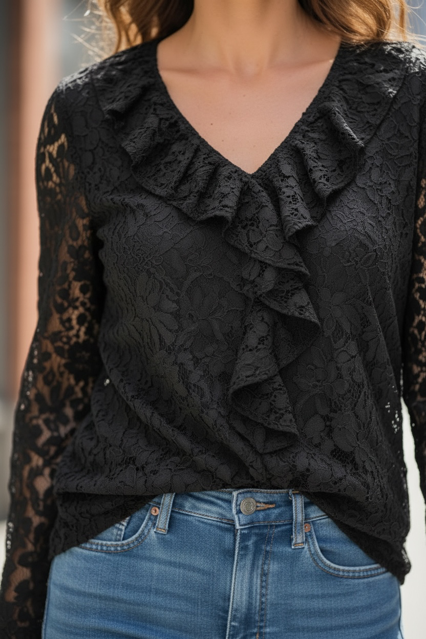 Blouse en dentelle - noir