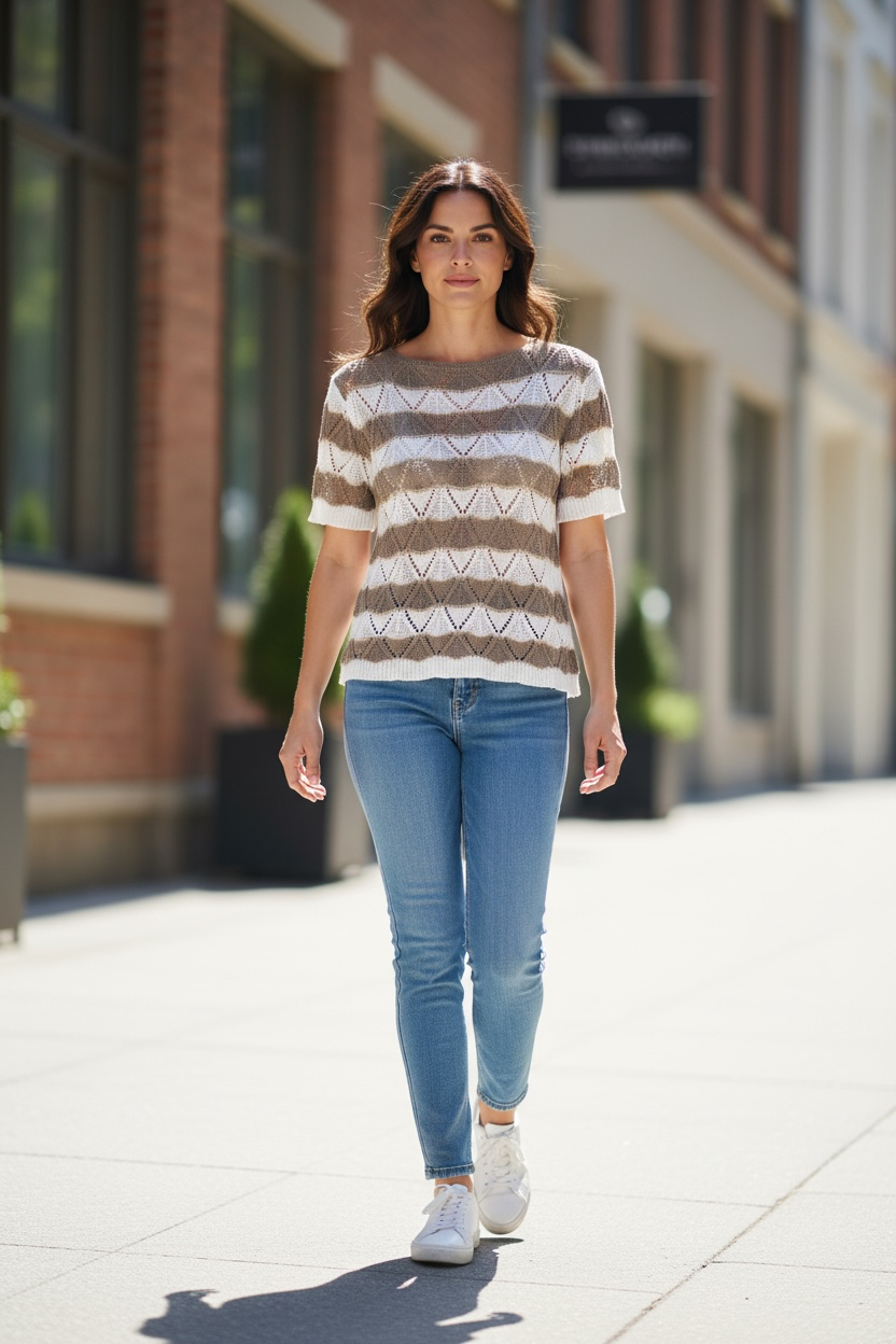 Pull en maille - taupe & blanc