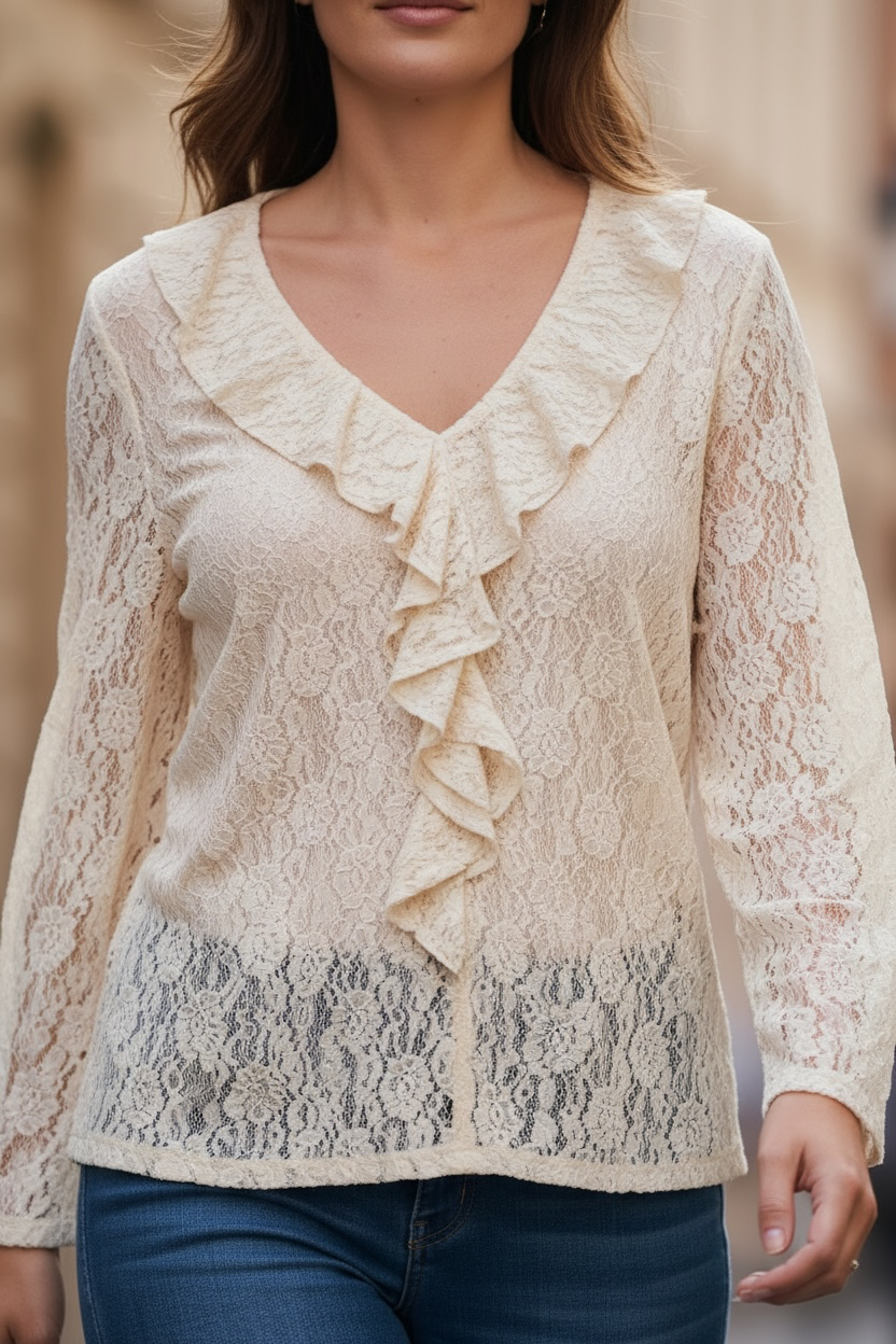 Blouse en dentelle - beige