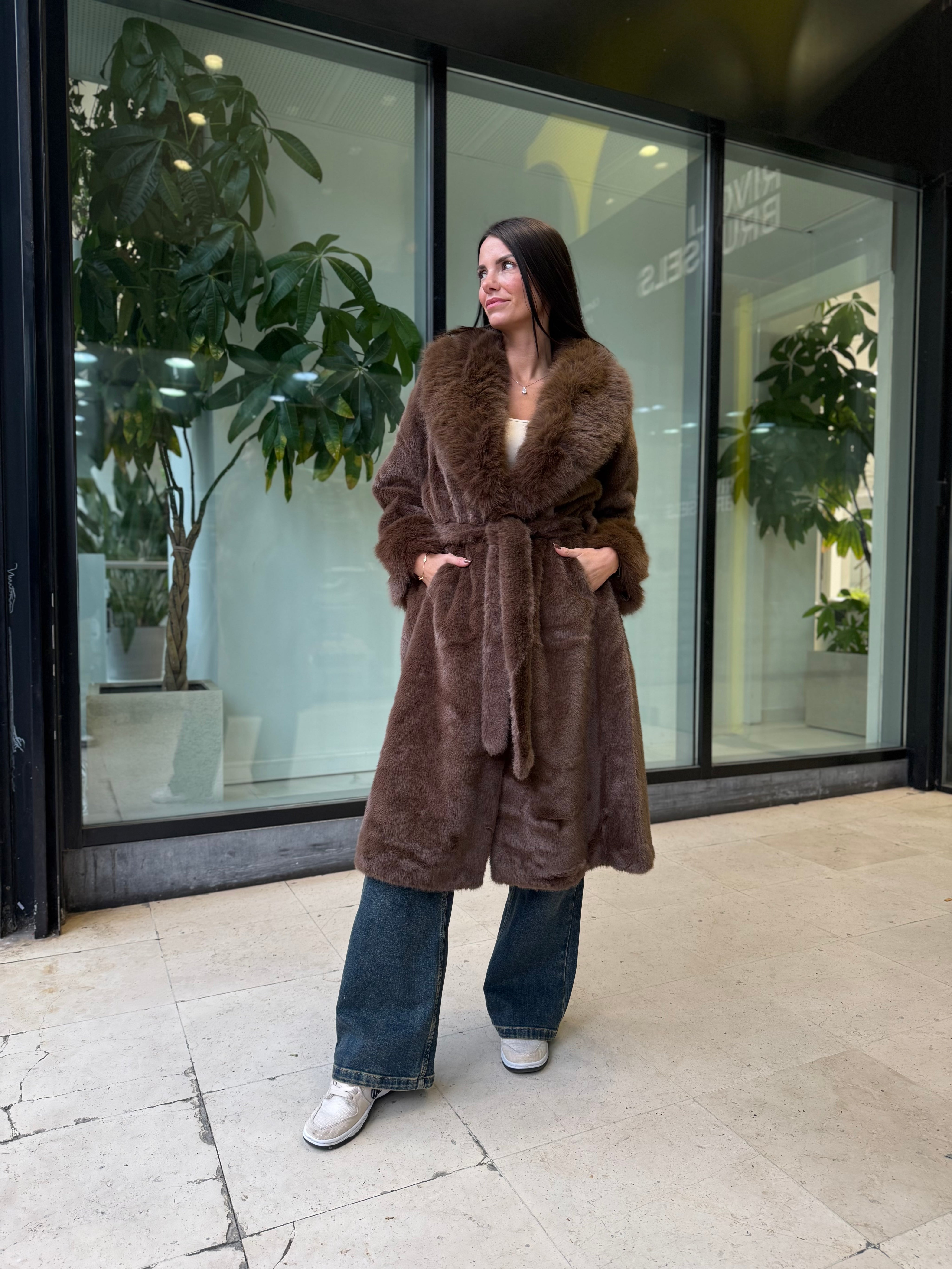 Manteau fausse fourrure Chocolat
