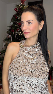 Top halter velours - beige