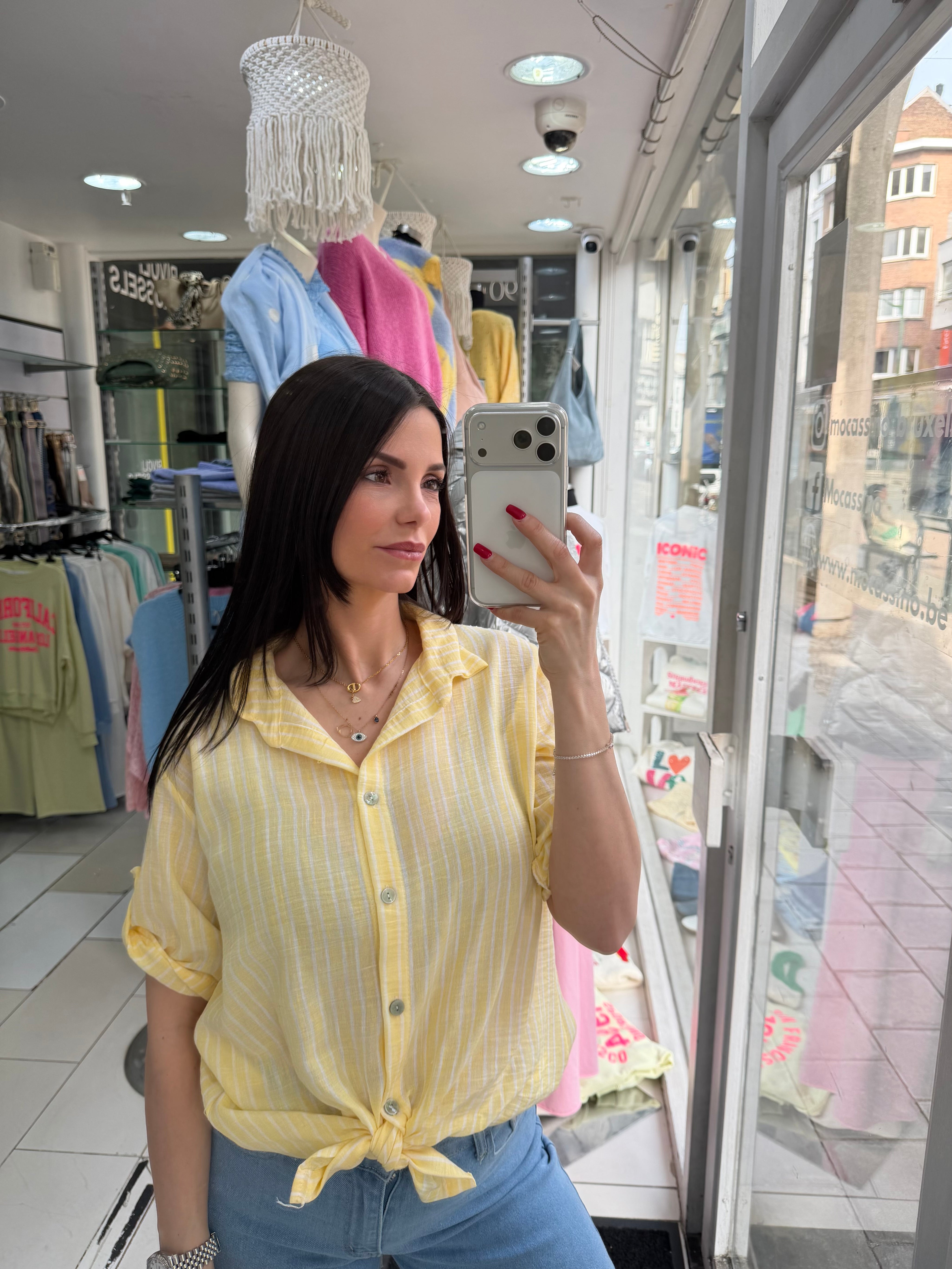 Chemise rayure dentelle - jaune