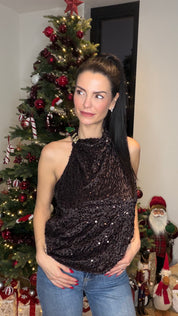 Top halter velours - marron