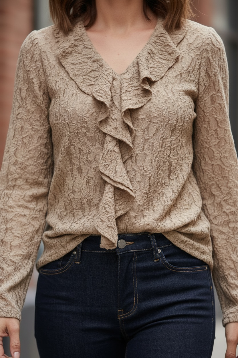 Blouse en dentelle - taupe