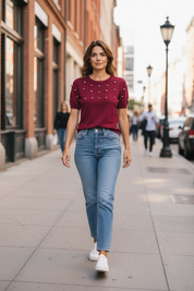 Pull perles dorée - bordeaux
