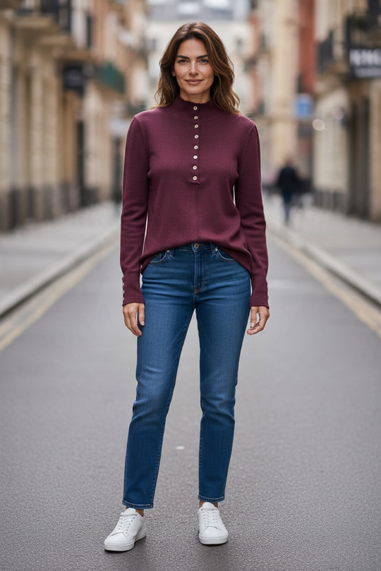 Pull boutonné - Bordeaux