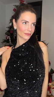 Top halter velours - noir