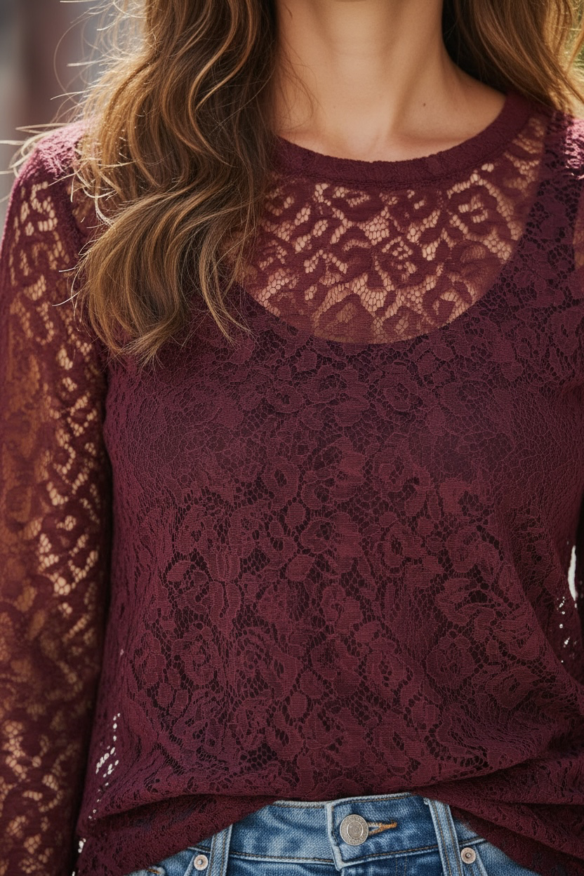 Blouse en dentelle - bordeaux