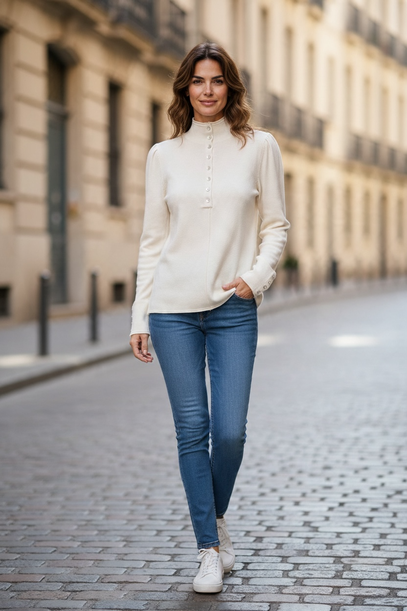 Pull boutonné - écru