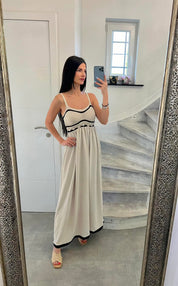 Robe Longue “Santorini” Beige & Noir