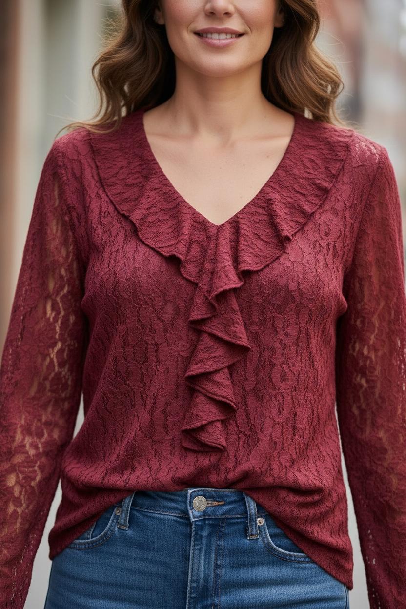 Blouse en dentelle - bordeaux