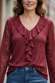 Blouse en dentelle - bordeaux
