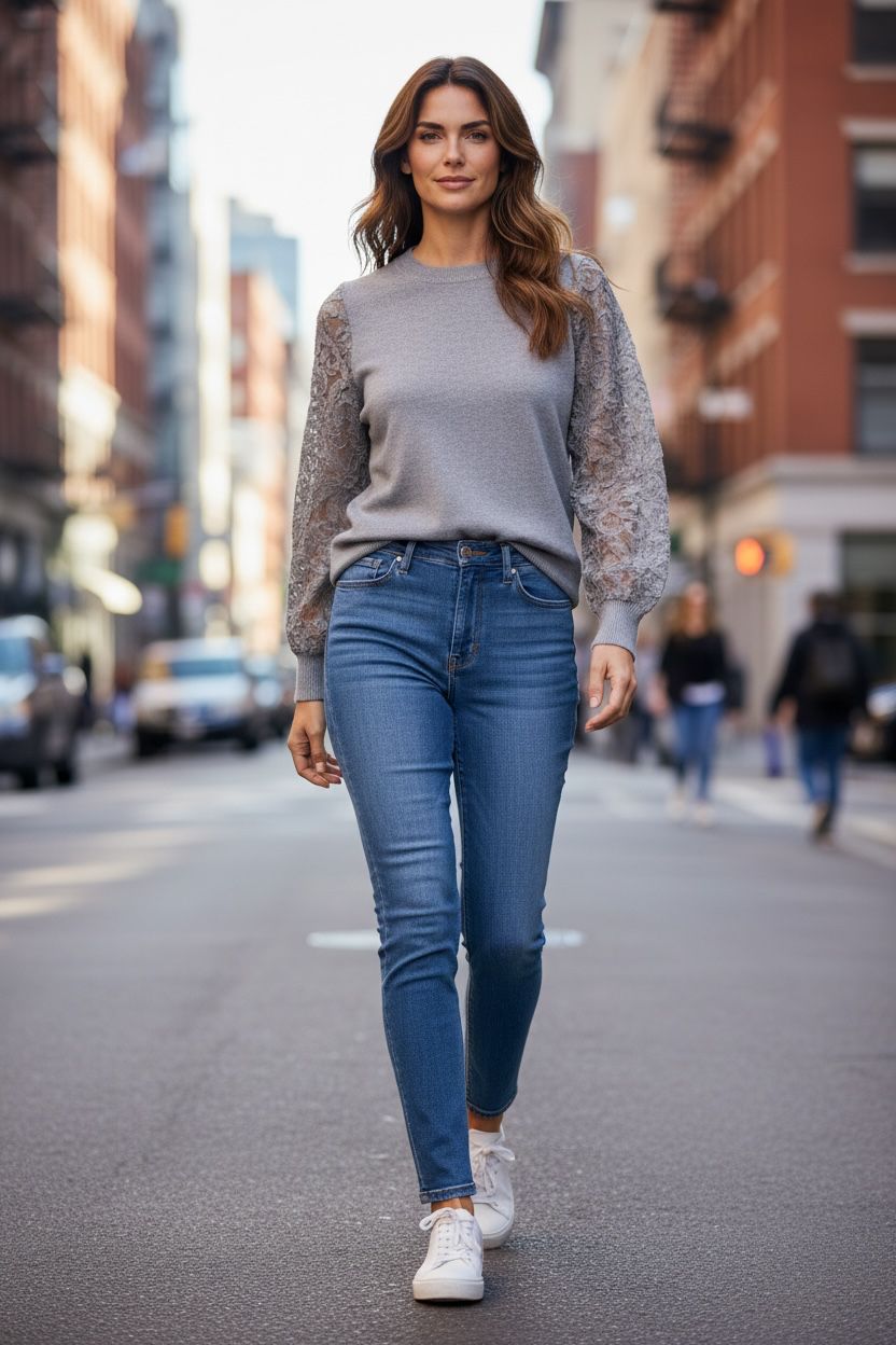 Pull dentelle - gris