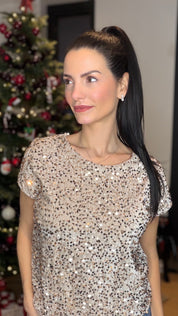 T-shirt velours sequins - beige