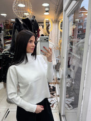 Col roulé lurex - blanc