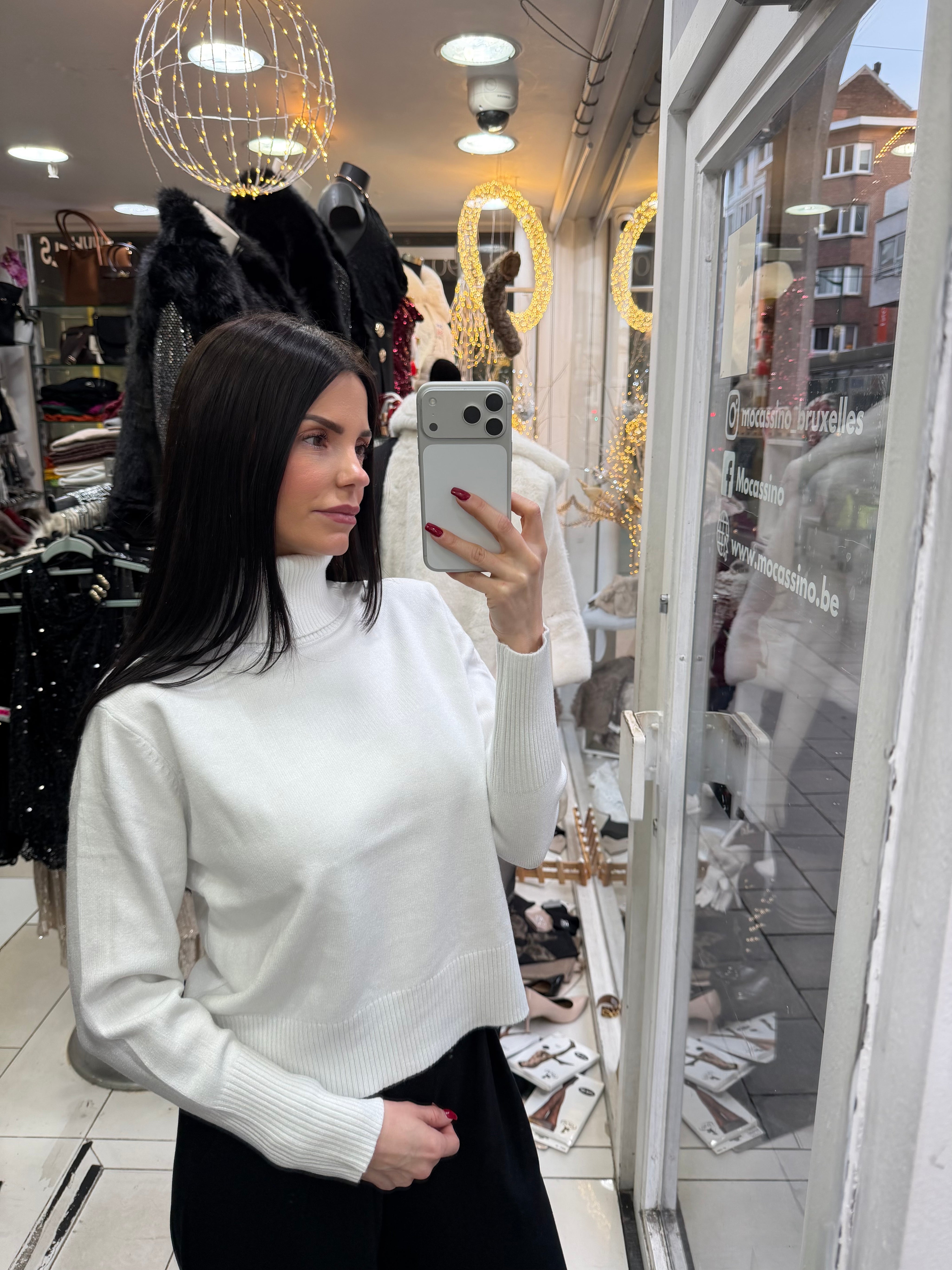 Col roulé lurex - blanc