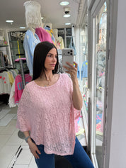 Blouse poncho dentelle - rose