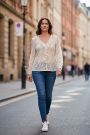 Blouse en dentelle - beige