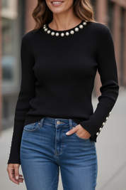 Pull bijoux maille côtelé - noir