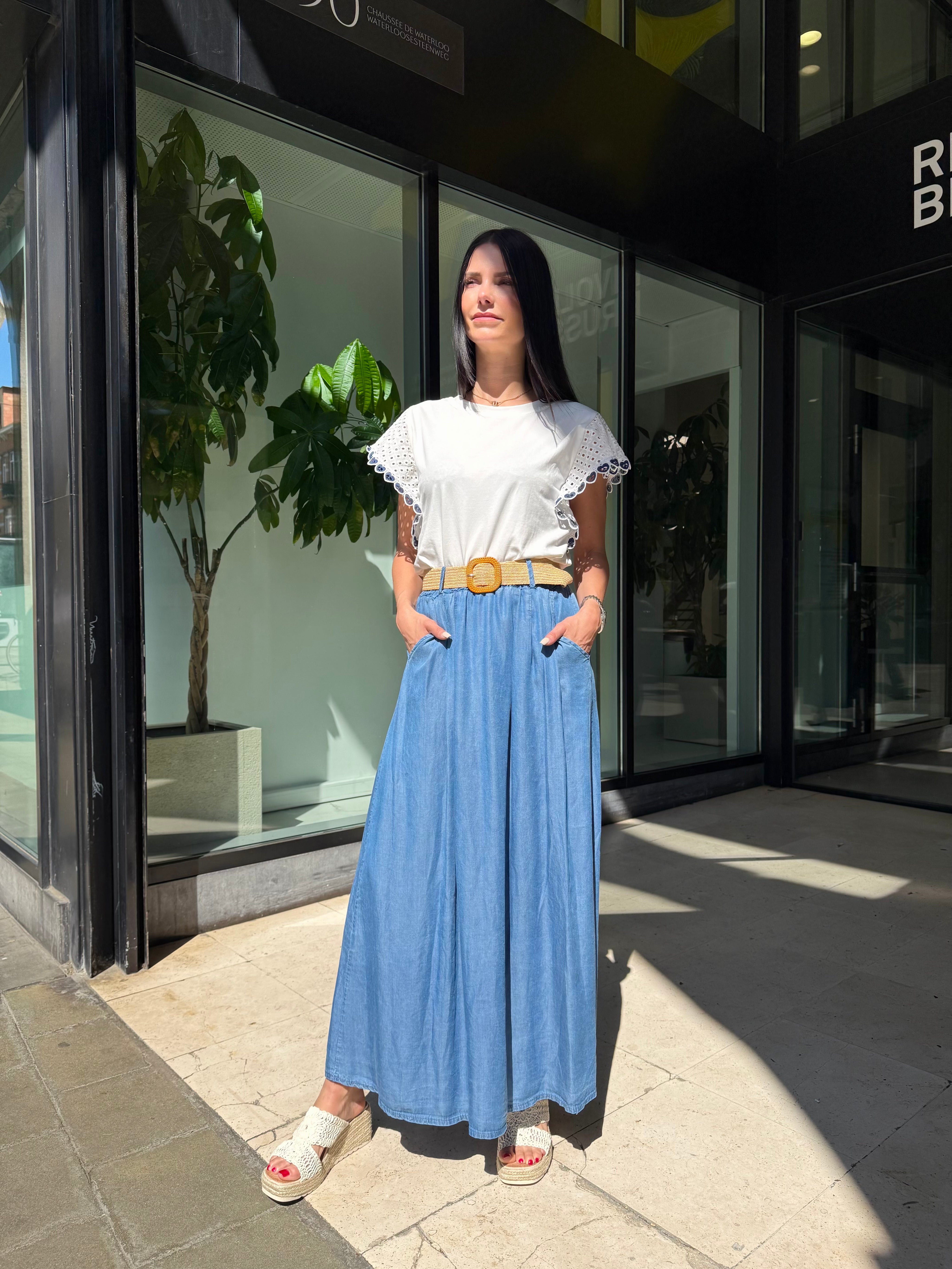 Jupe longue fluide en denim léger – Ceinture incluse