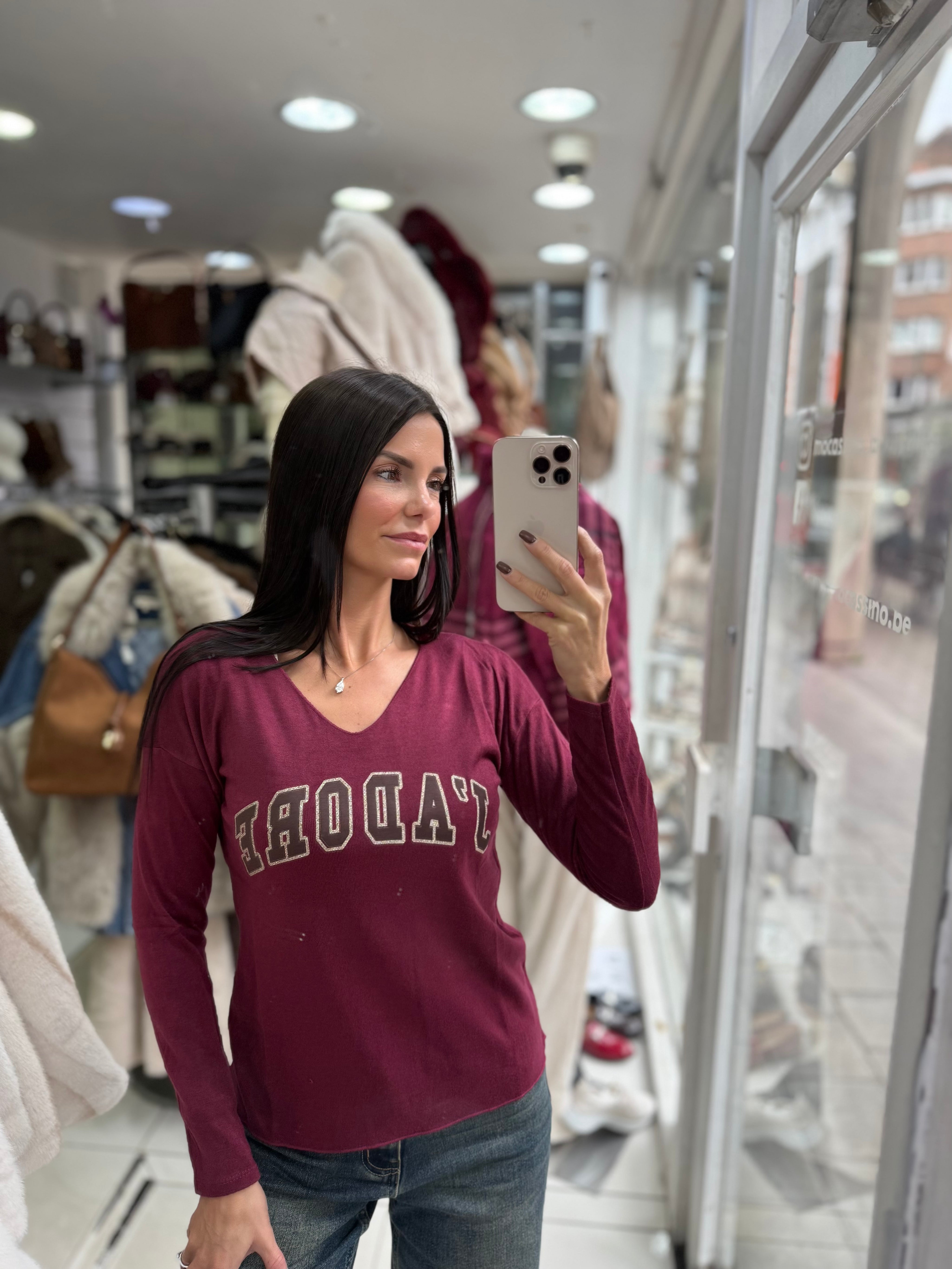 T-shirt léger « J’ADORE » – Bordeaux