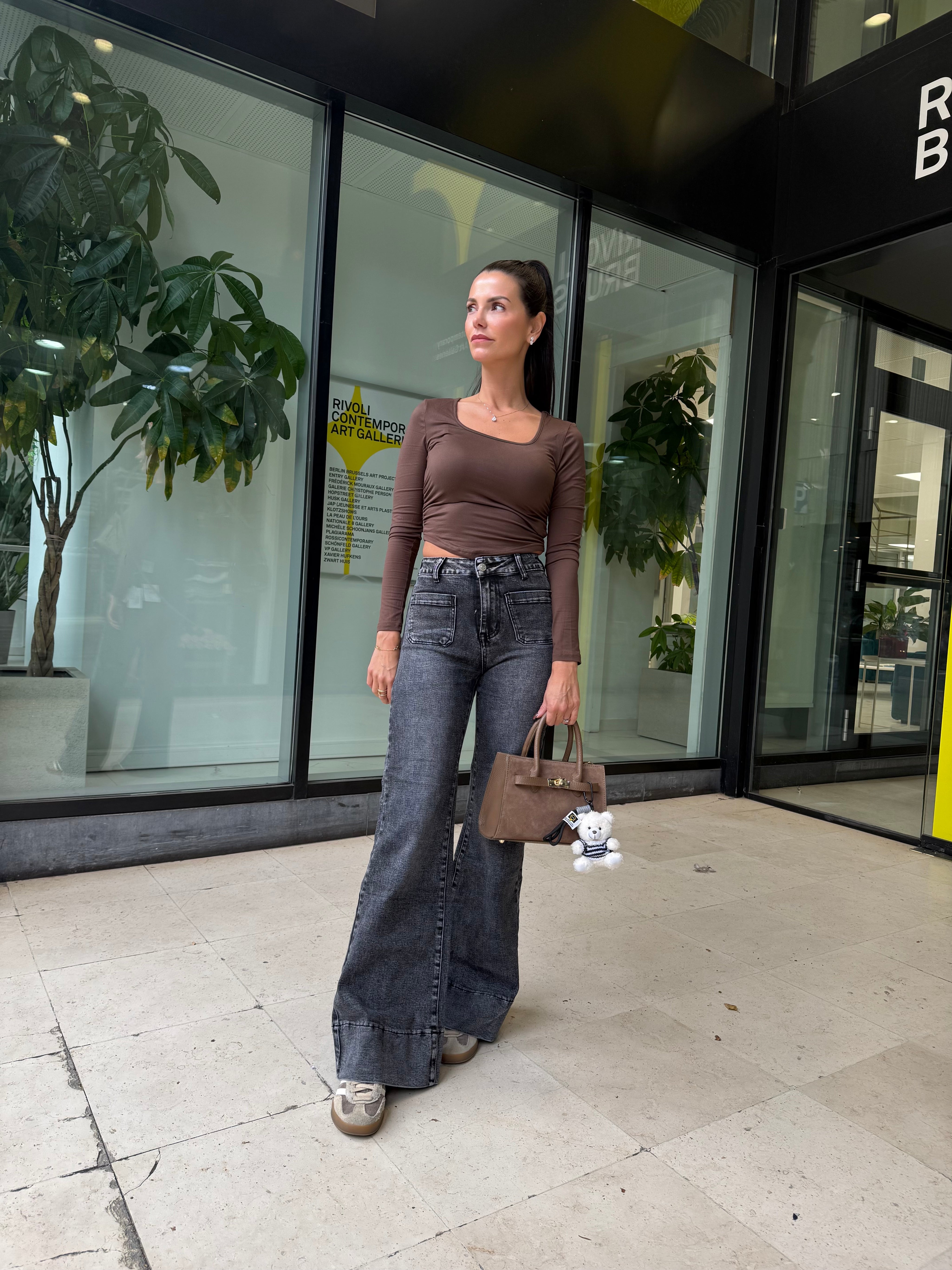 Jeans taille haute Bootcut - Gris