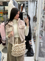 Sac tressé beige/doré